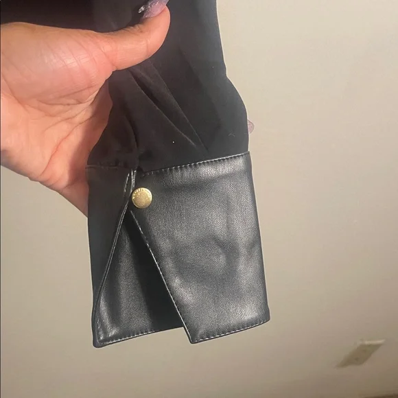 Michael Kors Black Blouse with Leather Trim - Picture 5 of 10